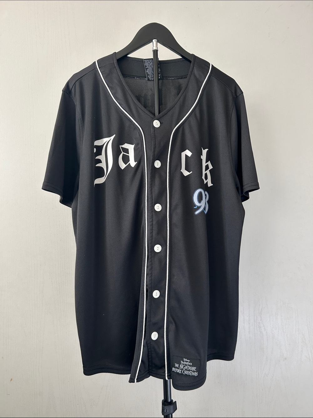 Disney Jack Skellington Graphic Baseball Jersey - Black with White Piping